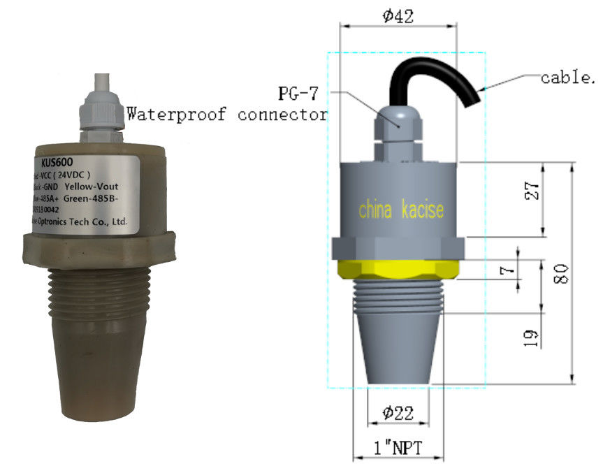 RS485 Output Ultrasonic Level Sensor ด้วยพลังงานต่ํา 3.3V และ IP68 กันน้ําสําหรับสระขยะขยะ