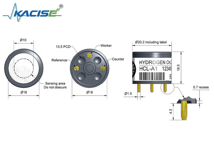 HCL-A1 Sensor Hydrogen Chloride With High Sensitivity Linearity 0 ถึง 6 ความรู้สึกเชิงเส้น 0 ถึง 6 ความรู้สึกเชิงเส้น 0 ถึง 6 ความรู้สึกเชิงเส้น